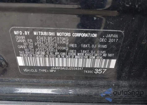 2018 Mitsubishi Outlander Sport 2.0 Es from USA, damaged, VIN JA4AR3AU2JZ034347